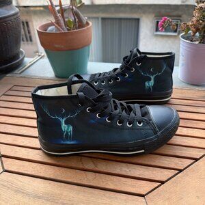 Black Canvas High-Top Sneakers With Stag Design Womens Size 7 Lace-Up Casual Sho